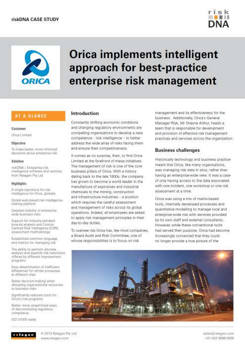 Orica implements intelligent approach for best practice enterprise risk management