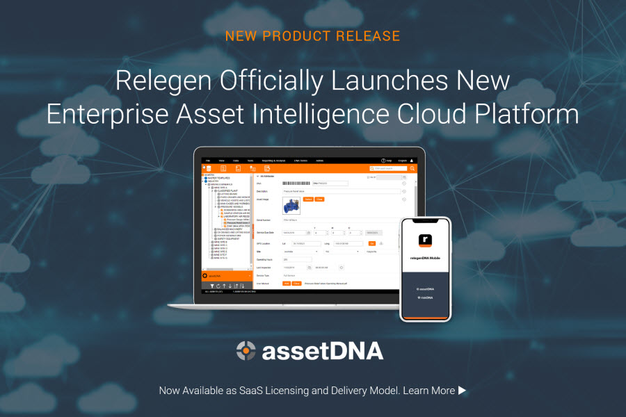This image accompanies Relegen's media release announcing the availability of the new assetDNA enterprise asset intelligence cloud platform