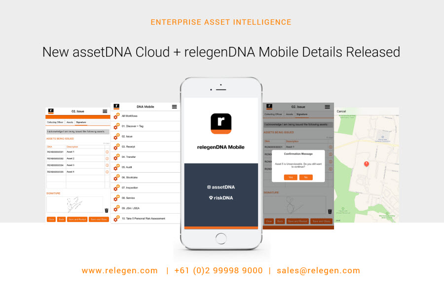 The image accompanies a media release detailing the new features in assetDNA Cloud and relegenDNA Mobile applications.
